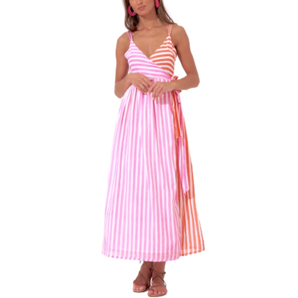 Oliphant bi-color Sleeveless Wrap Striped Maxi Dress - New with Tags